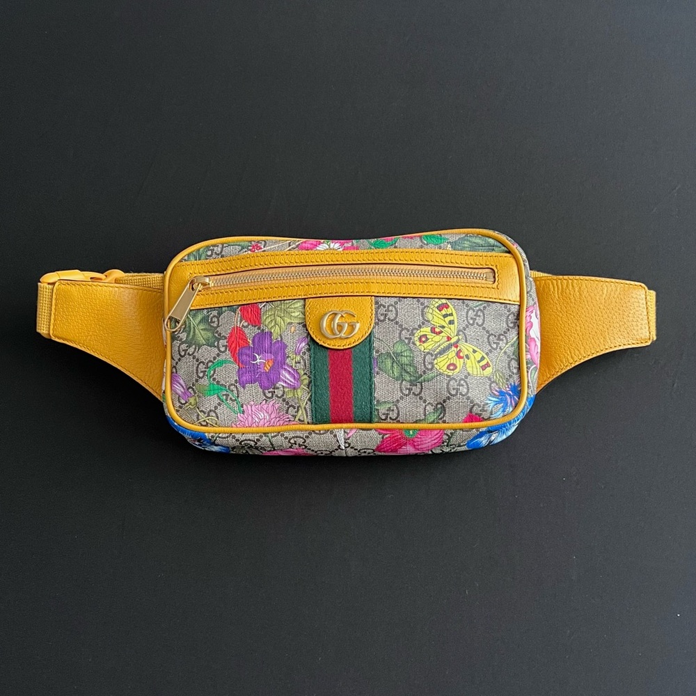 Gucci GG Supreme Monogram Flora Medium Ophidia Belt Bag Beige Multicolor Crop